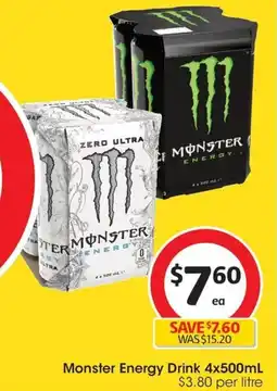 Coles Monster Energy Drink 4x500mL offer