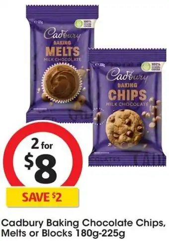 Coles Cadbury Baking Chocolate Chips, Melts or Blocks 180g-225g offer