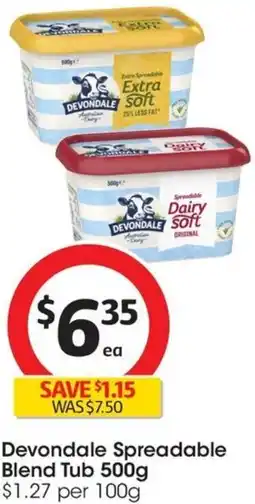Coles Devondale Spreadable Blend Tub 500g offer