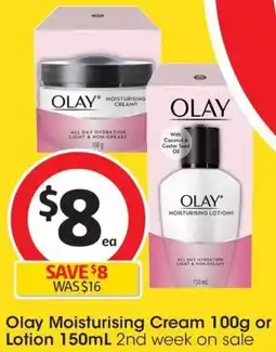 Coles Olay Moisturising Cream 100g or Lotion 150mL offer