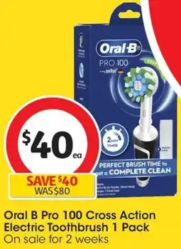 Coles Oral B Pro 100 Cross Action Electric Toothbrush 1 Pack offer