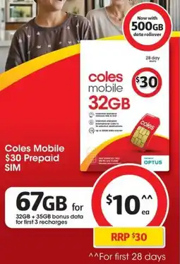 Coles Coles Mobile $30 Prepaid SIM offer