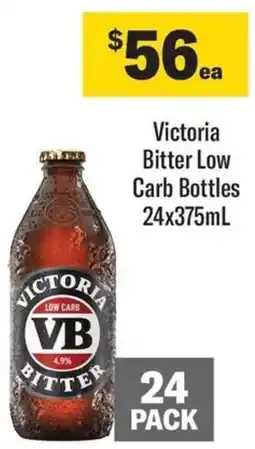 Coles Victoria Bitter Low Carb Bottles 24x375mL offer