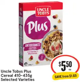 IGA Uncle Tobys Plus Cereal 410-435g offer