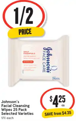 IGA Johnson's Facial Cleansing Wipes 25 Pack offer