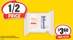IGA Johnson's Facial Cleansing Wipes 25 Pack offer