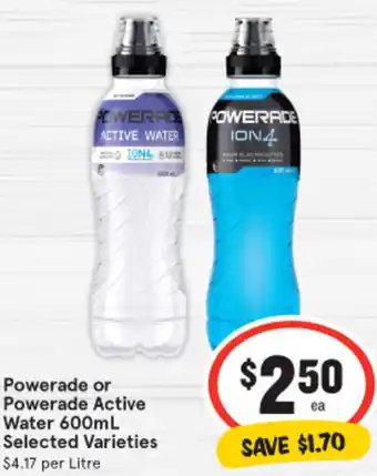 IGA Powerade or Powerade Active Water 600mL offer