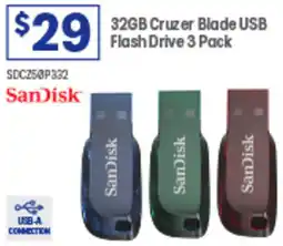 Officeworks 32GB Cruzer Blade USB Flash Drive 3 Pack offer