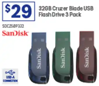 Officeworks 32GB Cruzer Blade USB Flash Drive 3 Pack offer