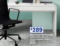 Officeworks Reine 2 Drawer High Gloss Desk offer