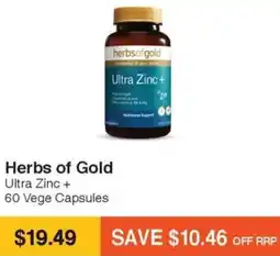 Chempro Herbs of Gold Ultra Zinc + 60 Vege Capsules offer