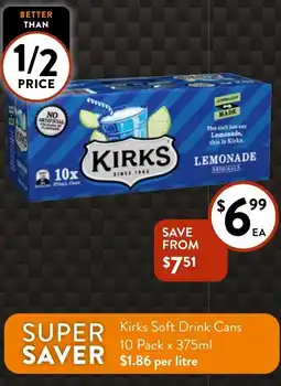 Foodworks Kirks Soft Drink Cans 10 Pack x 375ml offer
