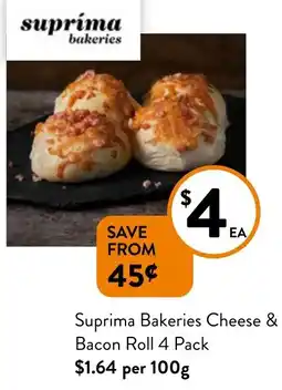 Suprima Bakeries Cheese & Bacon Roll 4 Pack
