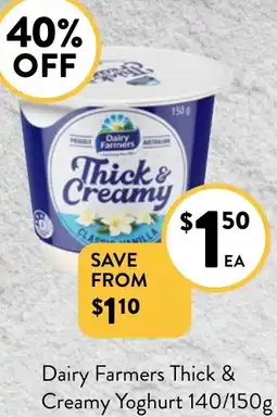 Foodworks Dairy Farmers Thick & Creamy Yoghurt 140/150g offer