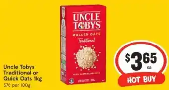 IGA Uncle Tobys Traditional or Quick Oats 1kg offer