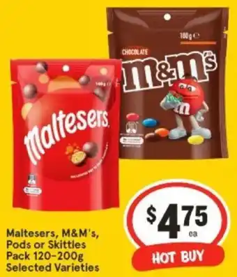 IGA Maltesers M&M's Pods or Skittles 120-200g offer