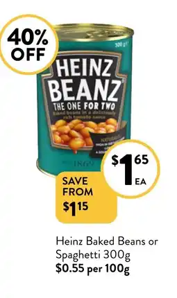 Foodworks Heinz Baked Beans or Spaghetti 300g offer