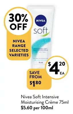 Foodworks Nivea Soft Intensive Moisturising Crème 75ml offer