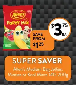 Foodworks Allen's Medium Bag Jellies, Minties or Kool Mints 140-200g offer