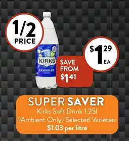 Foodworks Kirks Soft Drink 1.25L offer