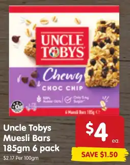 Spar Uncle Tobys Muesli Bars 185gm 6 pack offer