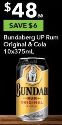 Ritchies Bundaberg UP Rum Original & Cola 10x375mL offer