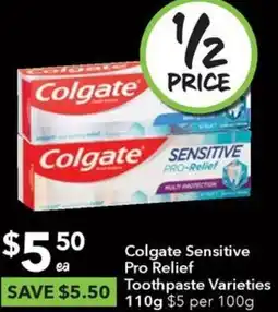 Ritchies Colgate Sensitive Pro Relief Toothpaste Varieties 110g offer