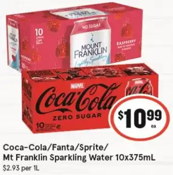 IGA Coca-Cola/Fanta/Sprite/ Mt Franklin Sparkling Water 10x375mL offer