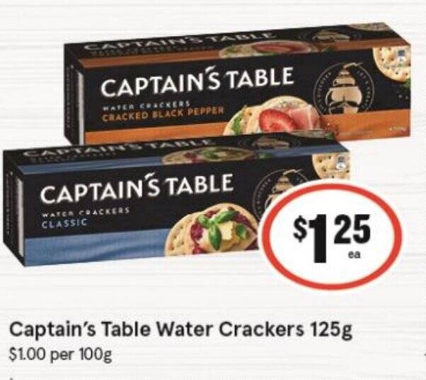 Captain's Table Water Crackers 125g offer at IGA