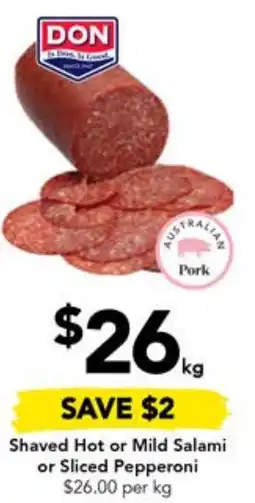 Drakes Shaved Hot or Mild Salami or Sliced Pepperoni offer