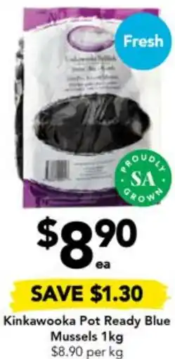 Drakes Kinkawooka Pot Ready Blue Mussels 1kg offer