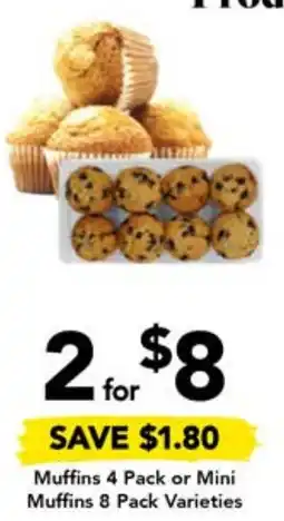 Drakes Muffins 4 Pack or Mini Muffins 8 Pack Varieties offer