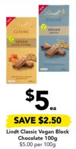 Drakes Lindt Classic Vegan Block Chocolate 100g offer