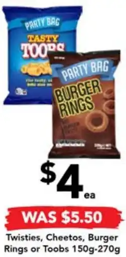 Drakes Twisties, Cheetos, Burger Rings or Toobs 150g-270g offer