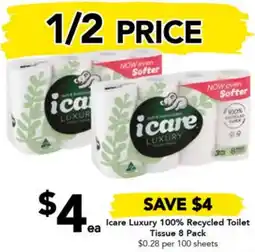 Drakes Icare Luxury 100% Recycled Toilet Tissue 8 Pack offer