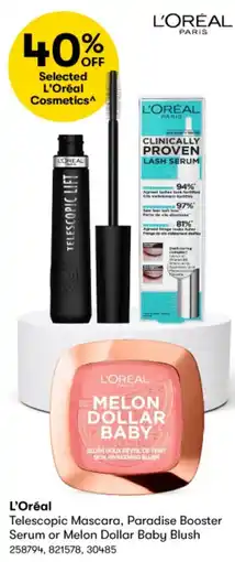 L'Oréal Telescopic Mascara, Paradise Booster Serum or Melon Dollar Baby Blush