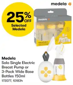 BIG W Medela Solo Single Electric Breast Pump or 3-Pack Wide Base Bottles 150ml offer