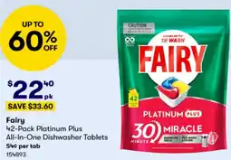 BIG W Fairy 42-Pack Platinum Plus All-In-One Dishwasher Tablets offer