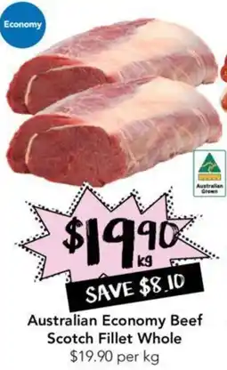 Drakes Australian Economy Beef Scotch Fillet Whole per kg offer