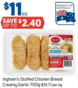 Foodland Ingham's Stuffed Chicken Breast Creamy Garlic 700g offer