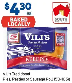 Foodland Vili's Traditional Pies, Pasties or Sausage Roll 150-165g offer