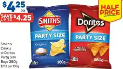Foodland Smith's Crinkle or Doritos Party Size Bags 380g offer