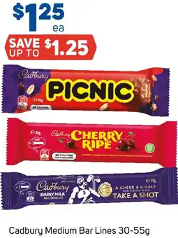 Foodland Cadbury Medium Bar Lines 30-55g offer