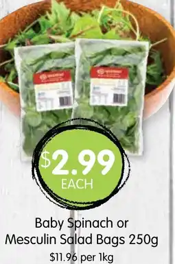 Spudshed Baby Spinach or Mesculin Salad Bags 250g offer