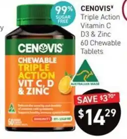 Chemist King Triple Action Vitamin C D3 & Zinc 60 Chewable Tablets offer