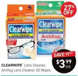 CLEARWIPE Lens Cleaner, Antifog Lens Cleaner 20 Wipes