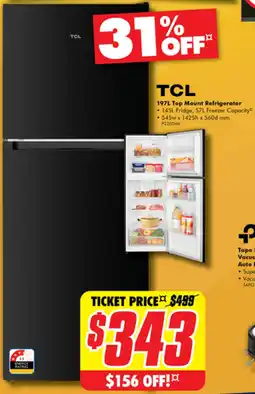 The Good Guys TCL 197L Top Mount Refrigerator offer