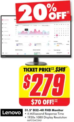The Good Guys Lenovo 31.5" D32-40 FHD Monitor offer