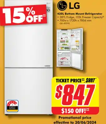 The Good Guys LG 420L Bottom Mount Refrigerator offer