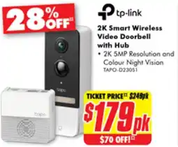 The Good Guys tp-link 2K Smart Wireless Video Doorbell with Hub offer